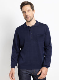 Pull homme col polo en laine bleu marine