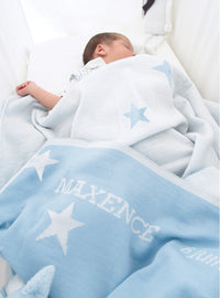 plaid bébé étoiles laine mérinos bleu pastel fabriqué en France