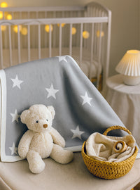 plaid bébé étoiles laine mérinos gris métal fabriqué en France