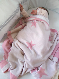 plaid bébé étoiles laine mérinos rose poudré fabriqué en France