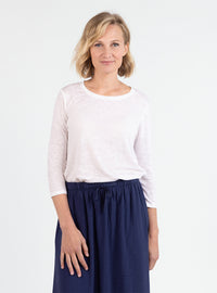 t-shirt femme manches 3/4 lin blanc