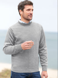 Pull homme col rond laine merinos Gris Givré