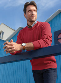 pull chaud homme col rond rouge tendre