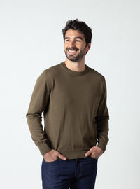 Pull col rond homme vert jonc