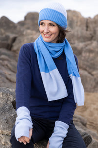 Écharpe femme bicolore bleu