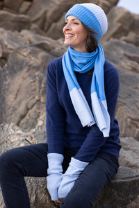 Mitaines femme en laine mérinos et cachemire bleu