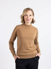 Pull femme col cheminée 100% cachemire beige cuivre