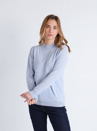 Pull col cheminée femme cachemire bleu chambray face
