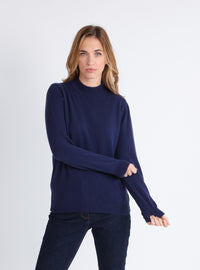 pull cachemire femme col cheminée marine chic
