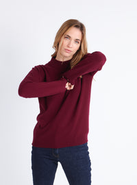pull cachemire femme col cheminée rouge grenat