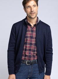 gilet homme en laine col camionneur bleu marine