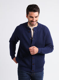 Gilet homme bleu amiral en laine maille perlée