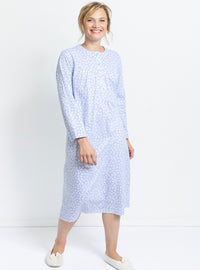 chemise de nuit coton  manches longues fleurie bleue