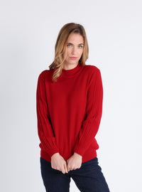 Pull femme en laine mérinos rouge foncé col montant