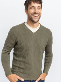 pull col v en coton  vert
