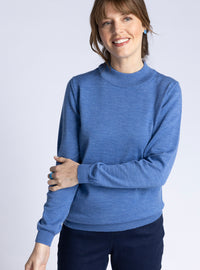 pull femme en laine mérinos bleu