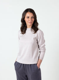 Pull femme col cheminée laine mérinos beige naturel