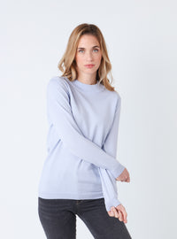 Pull femme col cheminée laine bleu ciel léger