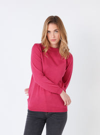 pull femme col cheminée laine mérinos rose géranium