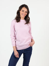 Pull femme col cheminée laine mérinos rose léger