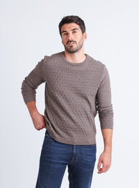 Pull homme damier en laine beige taupe