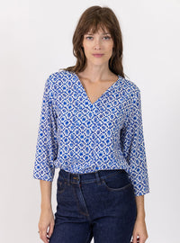 Blouse femme imprimé bleu grec Made in France