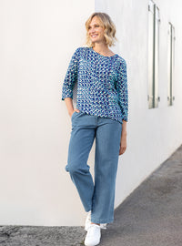 Blouse femme bleu atoll imprimée en viscose