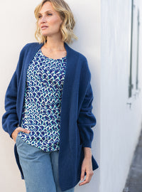 Chemisier femme bleu clair col rond manches 3/4