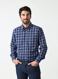 Chemise homme en coton carreaux bleu nuit