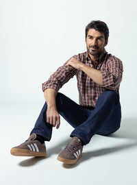 Chemise homme en coton carreaux marron