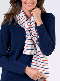 foulard long raye femme marine rouge viscose