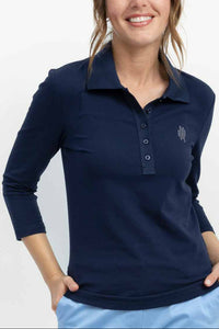 Polo manches 3/4 bleu marine femme