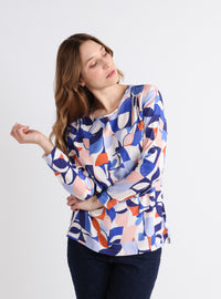 blouse femme viscose imprimé floral rose et bleu