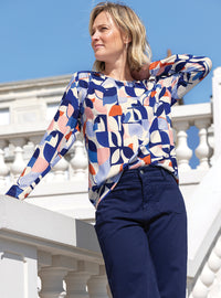 Blouse femme imprimé 100% viscose bleu élégant