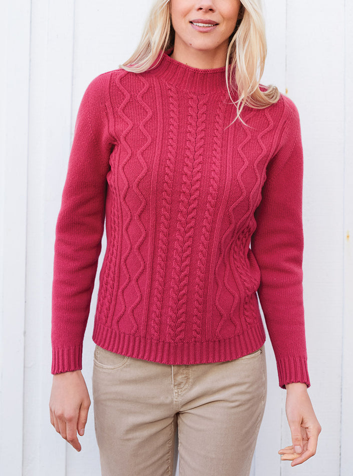 Pull réversible femme rouge praline en 100 % laine lambswool