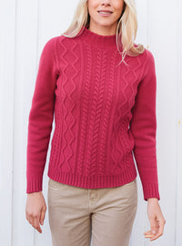 Pull réversible femme rouge praline en 100 % laine lambswool