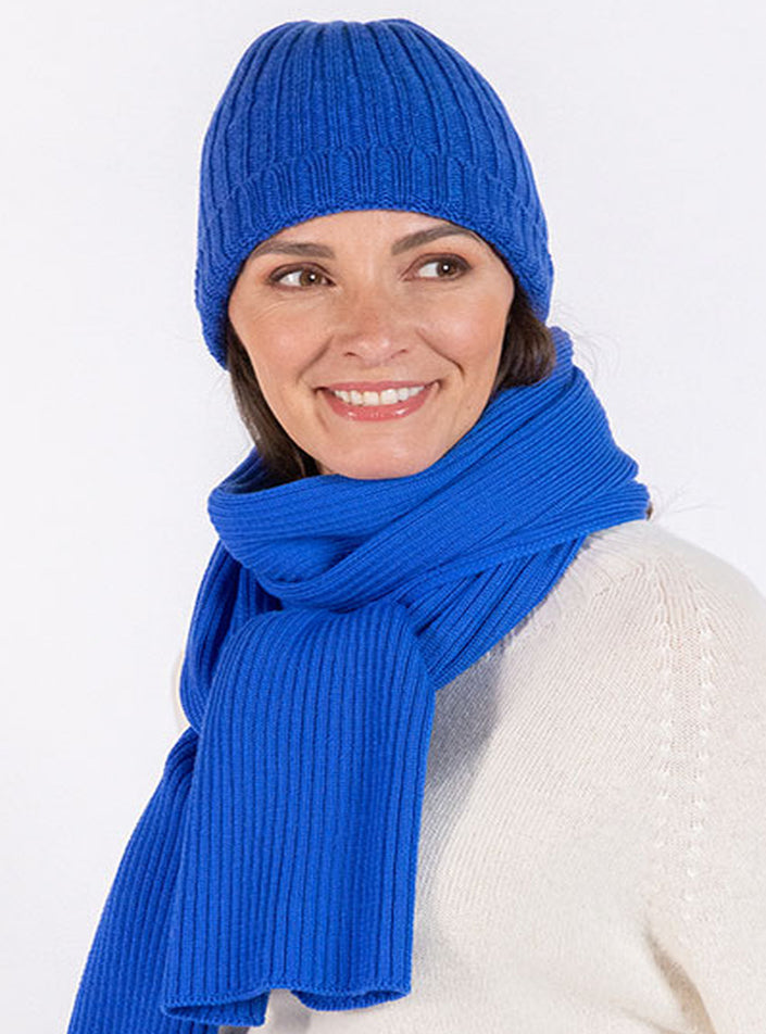 Bonnet femme en laine mérinos bleu tonique