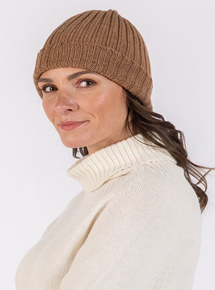 Bonnet femme en laine mérinos marron glacé