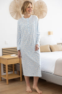 Chemise de nuit femme en coton cœurs bleus