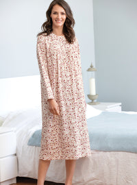 chemise de nuit coton fleurs roses femme