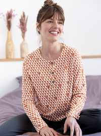 pyjama femme coton imprimé chats orange fabriqué en France