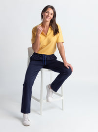 pantalon femme bleu fonce taille elastique