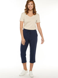 pantacourt fluide femme bleu marine lin viscose