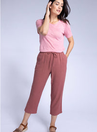 pantacourt femme lin rose indien