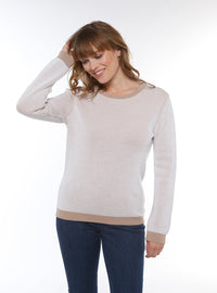 pull maille anglaise brode beige chaud made in france