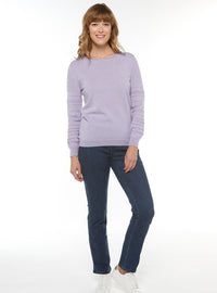 Pull femme col rond en laine violet clair