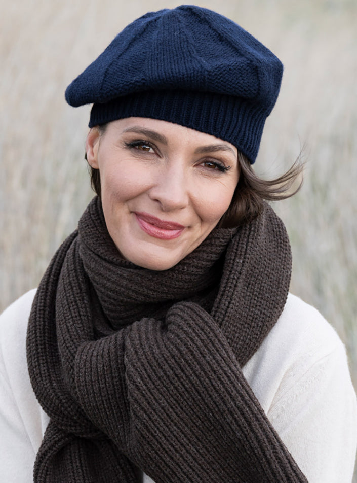 Béret femme bleu marine en 100 % laine fine recyclée
