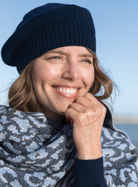béret chaud femme laine bleu marine
