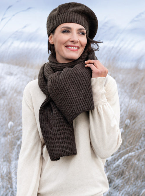 Béret femme marron en maille 2 fils