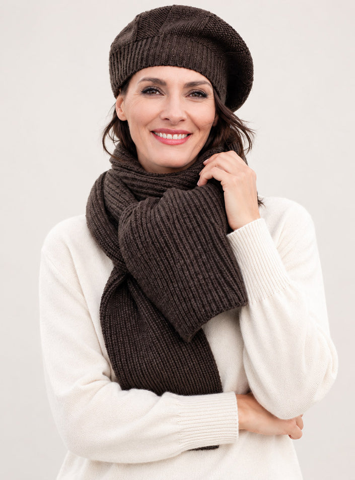 Béret femme marron en 100 % laine fine recyclée